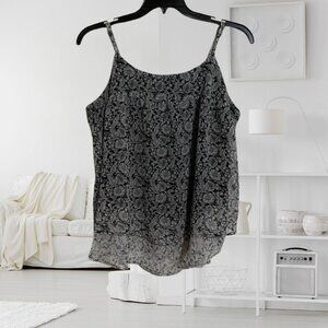 Faded Glory Black & White Floral Cami Tank Top XL Adjustable Straps, Lightweight